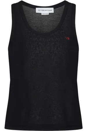 Victoria Beckham Top, Dame, Sort, S, Bomuld, Sort Tank Top med Rød Broderi