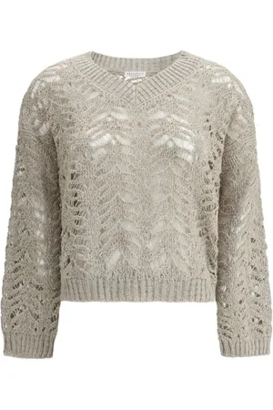 Brunello Cucinelli Strik, Dame, , L, Linned, Linned sweater med palietter