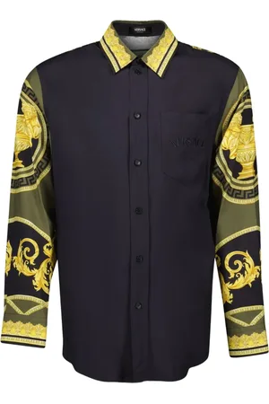 VERSACE Skjorte, Herre, Sort, M, Barocco Print Skjorte Efterår-Vinter 2024