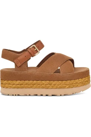 UGG Sko, Dame, Brun, 38 EU, Læder, Brun Ankelrem Flade Sandaler
