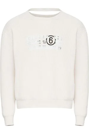 Maison Margiela Strik, Herre, Hvid, L, Uld, Hvid Signatur Numre Sweater