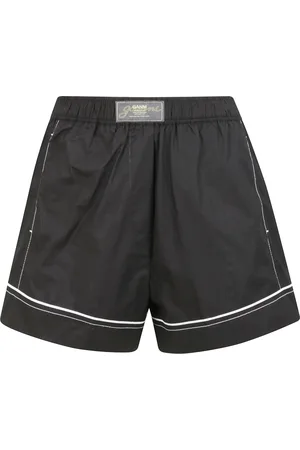 Ganni Shorts, Dame, Sort, S, Bomuld, Bomuldspoplin Elastisk Talje Shorts