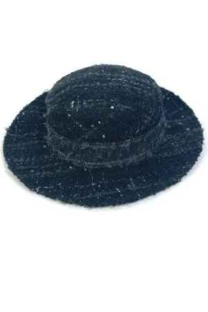 CHANEL Pre-owned, Dame, Sort, ONE SIZE, Tweed, Pre-owned Stof hatte