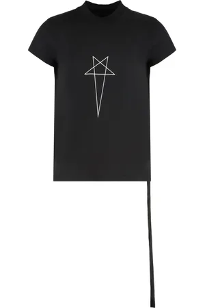 Rick Owens Top, Herre, Sort, XL, Bomuld, Bomuld Crew-neck T-shirt, Ribbet Krave