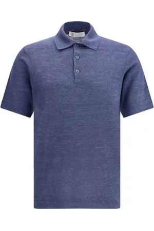 Brunello Cucinelli Top, Herre, Blå, L, Linned, Linned Polo Skjorte Elegant Sophistikeret Beklædningsgenstand