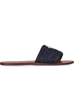 MANEBI Sko, Dame, Blå, 37 EU, Uld, Runde Tå Leather Raffia Sandaler