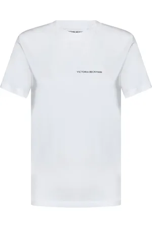 Victoria Beckham Top, Dame, Hvid, XS, Bomuld, Elegant Hvid T-shirt med Sort Logo