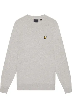 Lyle & Scott Strik, Herre, Grå, XL, Bomuld, Strikket bomuld Merino rund hals sweater
