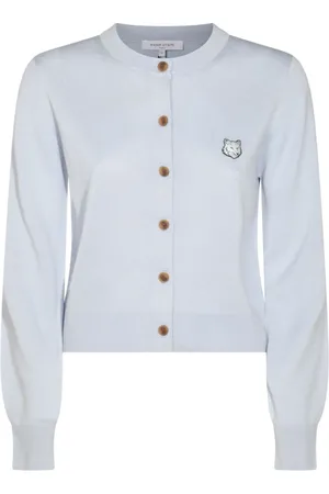 Maison Kitsuné Strik, Dame, Blå, XS, Blå Button-Up Sweater