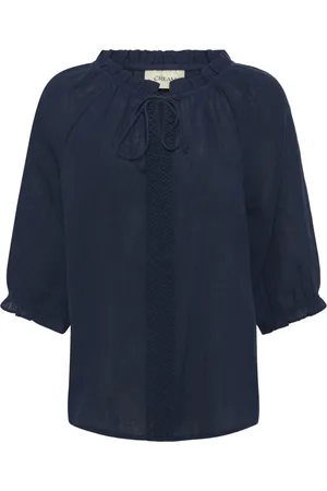 Cream Bluser & Skjorter, Dame, Blå, S/M, Blondebluse med flæsedetaljer