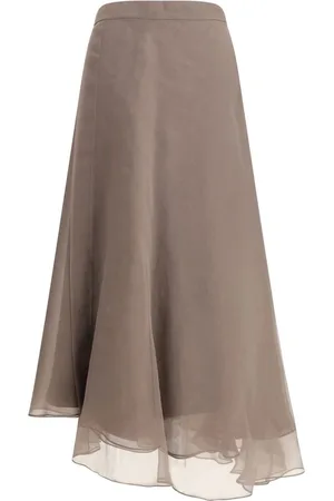 Brunello Cucinelli Nederdel, Dame, Brun, S, Elegant Silkekjole Nederdel