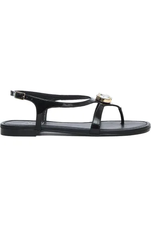 AGL ATTILIO GIUSTI LEOMBRUNI Sko, Dame, Sort, 40 EU, Læder, Metallic Læder Sandaler med Krystal Detalje