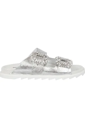Roger Vivier Sko, Dame, Grå, 39 EU, Sølv Strass Spænde Sandaler