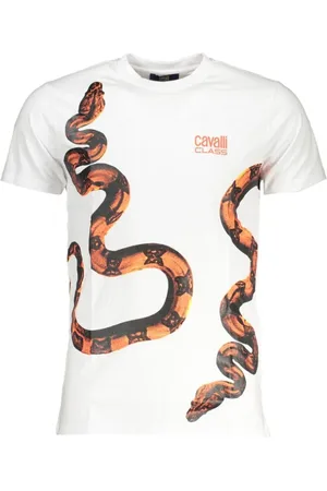 Roberto Cavalli Top, Herre, Hvid, L, Tryk Logo Kortærmet T-Shirt
