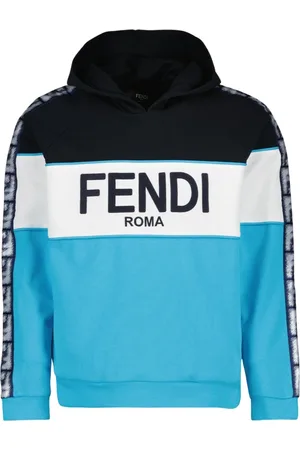 Fendi Sweathshirts & Hoodies, Herre, Blå, S, Bomuld, Hættetrøje med Trefarvet Design
