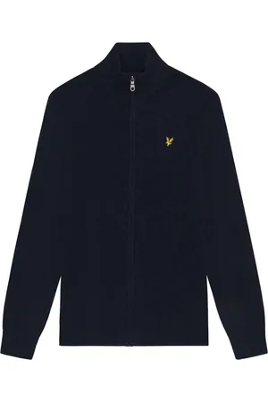 Lyle & Scott Strik, Herre, Blå, XS, Uld, Strik Lambswool Blandings Zip gennem Cardigan