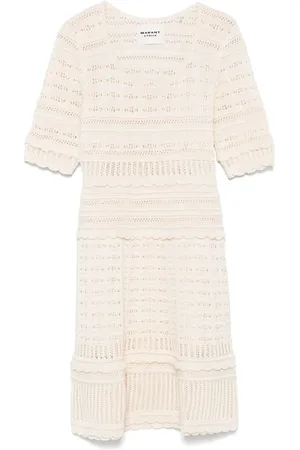 Isabel Marant Kjole, Dame, , S, Ecru Hæklet Strik Mini Kjole