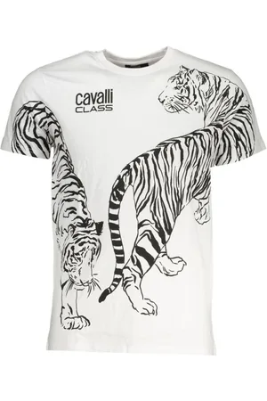 Roberto Cavalli Top, Herre, Hvid, 2XL, Bomuld, Hvid Bomuld Logo Print T-Shirt
