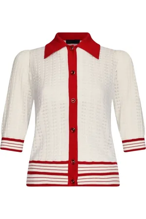 Liu Jo Strik, Dame, Hvid, L, Bomuld, Hvid og rød strikket cardigan