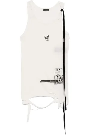 ANN DEMEULEMEESTER Top, Dame, , XS, Ecru Patch Detalje Scoop Neck Top