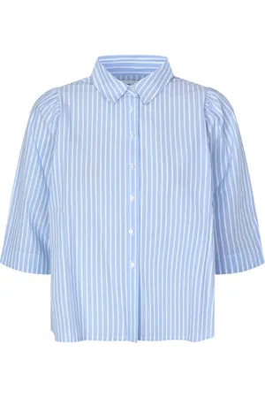Lollys Laundry Bluser & Skjorter, Dame, Blå, XS, Stribet skjorte med pufærmer