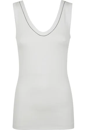 Brunello Cucinelli Top, Dame, Hvid, M, Uld, Stilfuld V-hals tanktop