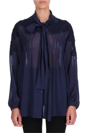 ERMANNO SCERVINO Bluser & Skjorter, Dame, Blå, M, Uld, Blå silkeskjorte med bue