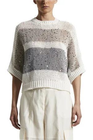 PESERICO SIGN Strik, Dame, Flerfarvet, XS, Bomuld, Bomuldssløjfe Stribet Sweater med palietter