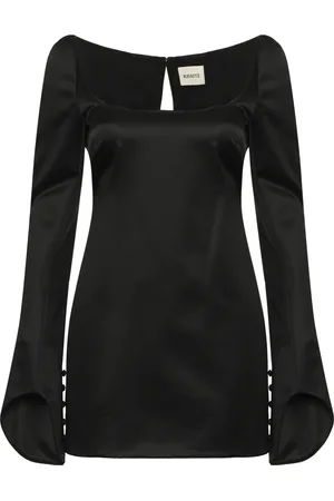 Khaite Kjole, Dame, Sort, 2XS, Satin, Satin kjole med knappede manchetter