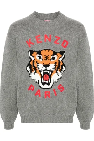Kenzo Strik, Herre, Grå, L, Bomuld, Rundhalset strik