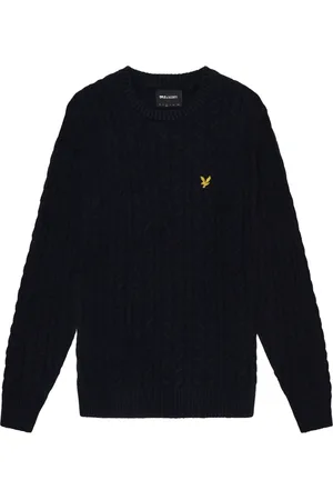 Lyle & Scott Strik, Herre, Blå, M, Strikket kabelrund hals sweater