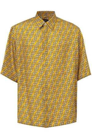 Fendi Skjorte, Herre, Gul, L, Gul silkeskjorte med FF Labyrintprint
