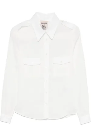 SEMICOUTURE Bluser & Skjorter, Dame, Hvid, M, Uld, Hvid Knappet Skjorte med Lommer