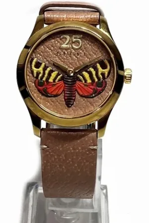 Gucci Pre-owned, Dame, Gul, ONE SIZE, Tyl, Pre-owned Laeder watches