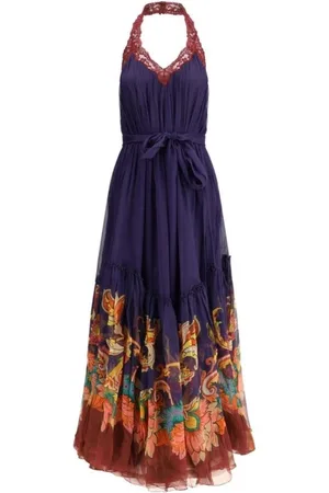 Etro Kjole, Dame, Flerfarvet, L, Tyl, Boho-Stil Silkeblomstret Kjole
