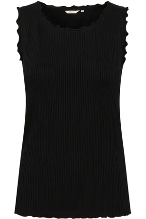 Cream Top, Dame, Sort, XL, Pitch Ribbed Top med Bådhals