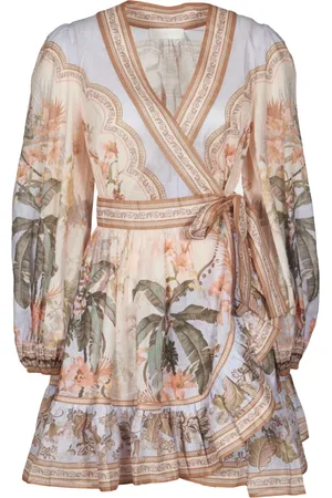 ZIMMERMANN Kjole, Dame, Flerfarvet, M, Bomuld, Blomstret Wrap Mini Kjole