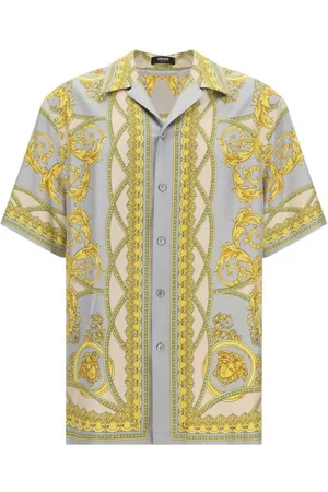 VERSACE Skjorte, Herre, Flerfarvet, M, Barocco Print Silke Cubansk Krave Skjorte