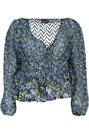 Desigual Bluser & Skjorter, Dame, Blå, XL, Polyester, Blå Blomstret Bluse