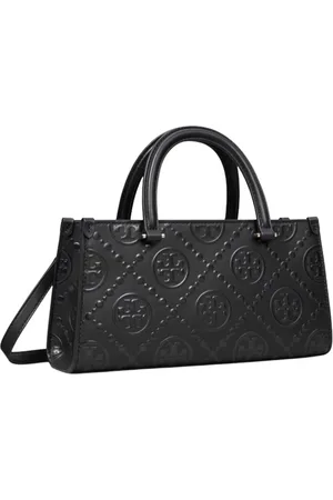 Tory Burch Taske, Dame, Sort, ONE SIZE, Læder, Monogram Embossed Sort Tote Taske