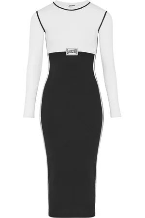 Jean Paul Gaultier Kjole, Dame, Flerfarvet, XS, Bomuld, Hvid Farveblok Kjole, Elegant Stil