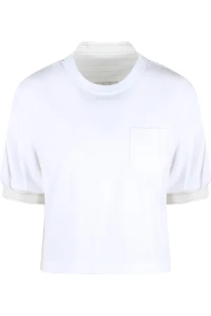 SACAI Top, Dame, Hvid, L, Bomuld, Organza Bomuld Jersey T-shirt med Indsætninger