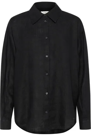 Soaked in Luxury Bluser & Skjorter, Dame, Sort, XS, Uld, Sort Hørskjorte med Krave