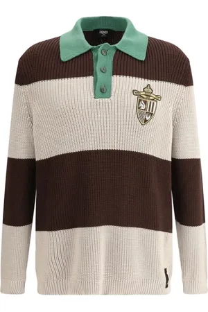 Fendi Top, Herre, Flerfarvet, M, Bomuld, Ribstrikket sweater med stribet mønster