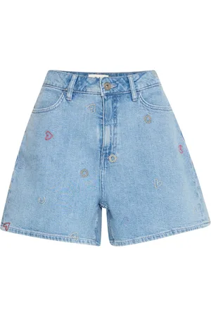 Ichi Shorts, Dame, Blå, M, Uld, Blå Vasket Korte Shorts & Knickers