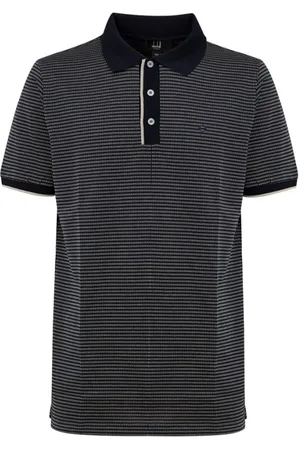 Dunhill Top, Herre, Sort, M, Bomuld, Blå Bomuldspolo med Jacquard Print