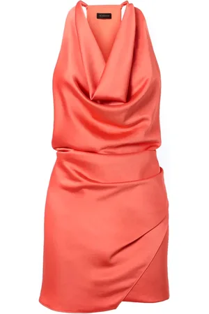 Andamane Kjole, Dame, Rød, S, Satin, Koral Satin Minikjole med Ombukningsdetalje