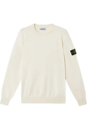 Stone Island Strik, Herre, Hvid, XL, Bomuld, Blød Bomuld Rundhals Sweater (Elfenben)