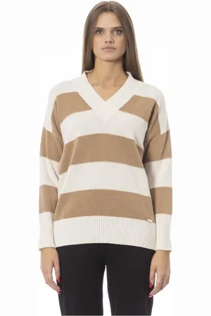 BALDININI Strik, Dame, Flerfarvet, M, Uld, V-hals uldsweater med ribdetaljer