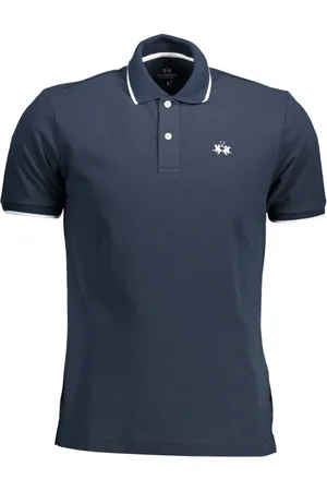 La Martina Top, Herre, Blå, XL, Bomuld, Blå bomulds polo shirt med broderi